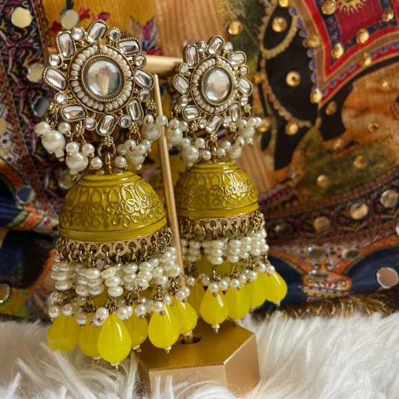 Yellow Heavy Jhumka - Picture 8 of 8